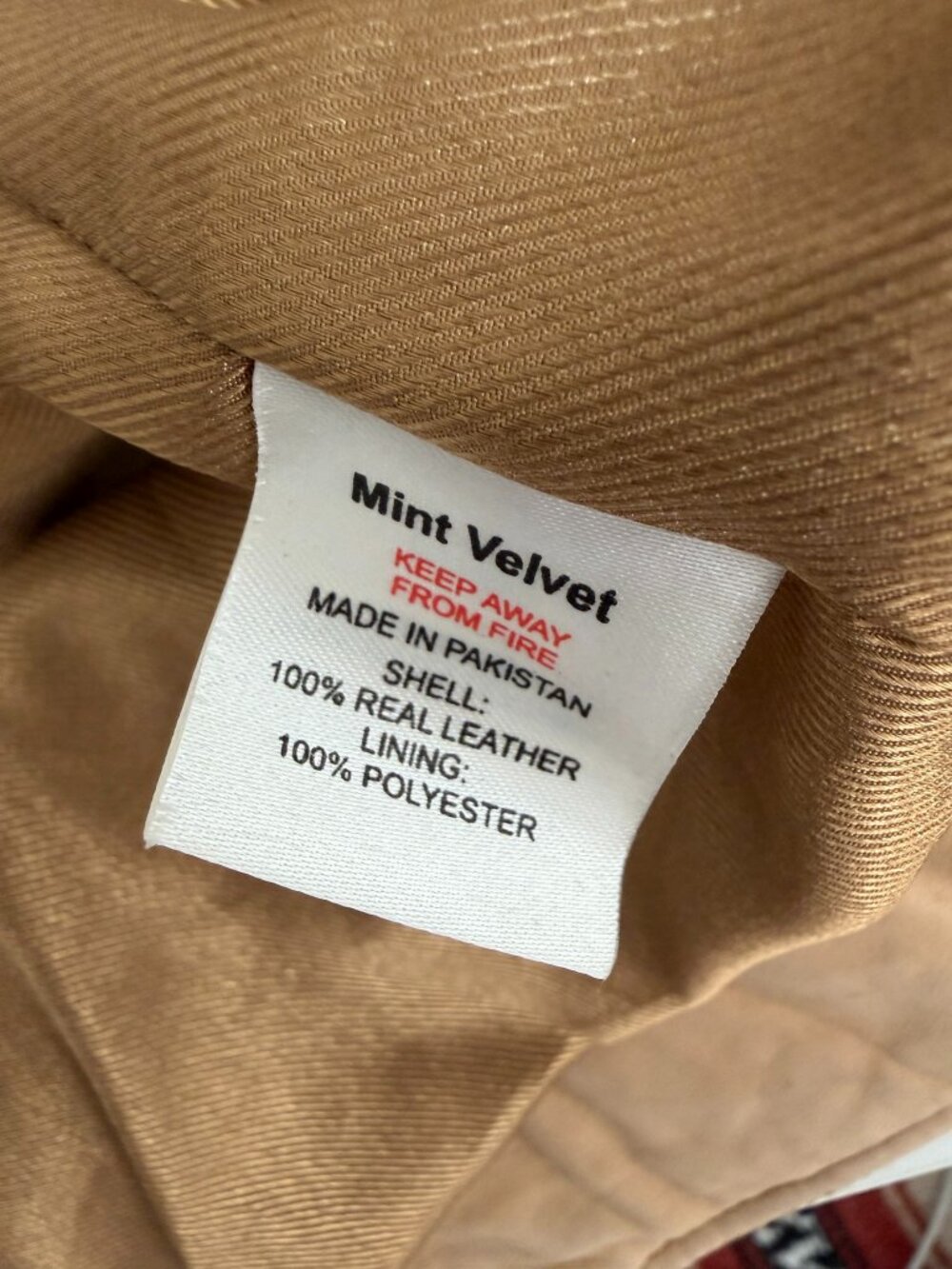 Tan Genuine Leather Biker Jacket Asymmetric Zip Moto Womens UK 8 US 4 MintVelvet - Picture 10 of 10